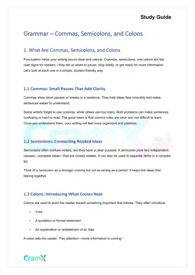 Grammar - Commas, Semicolons, and Colons - Page 1 preview image