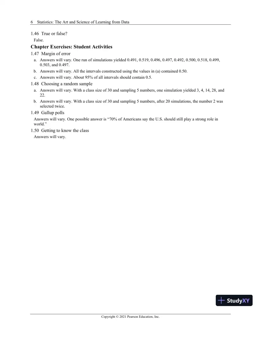 Solution Manual for Statistics: The Art and Science of Learning from Data, 5th Edition, page 10