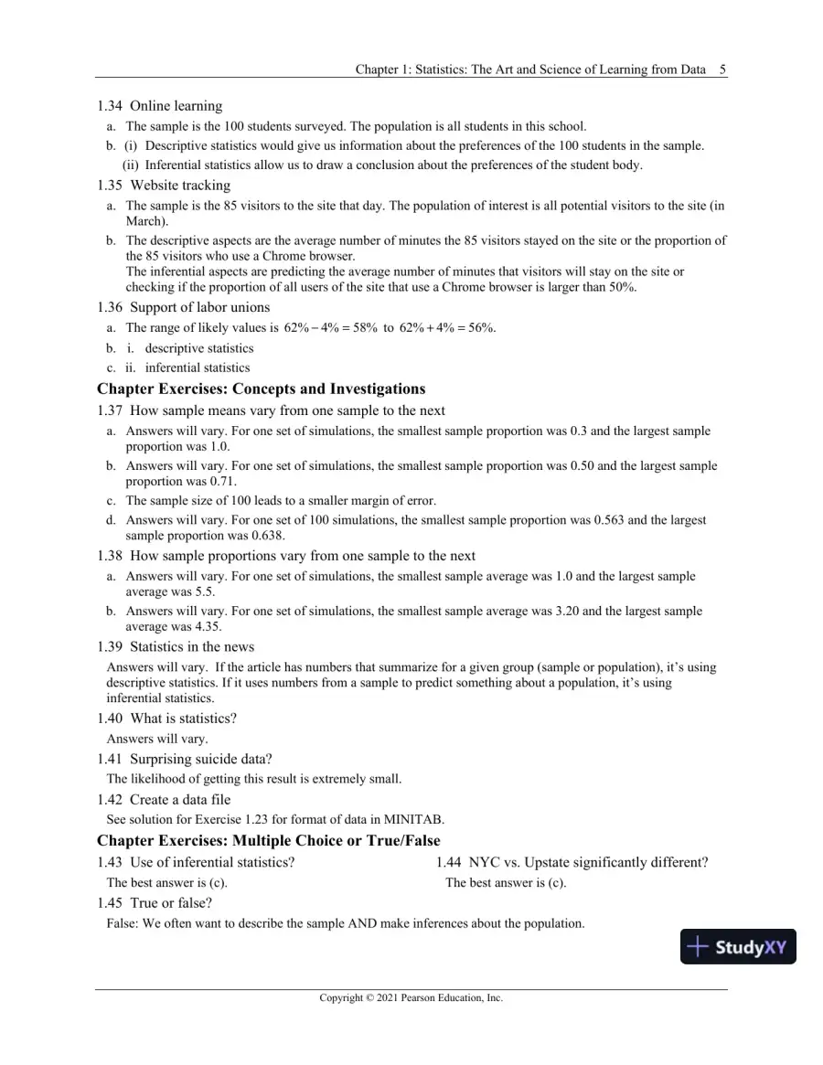 Solution Manual for Statistics: The Art and Science of Learning from Data, 5th Edition, page 9