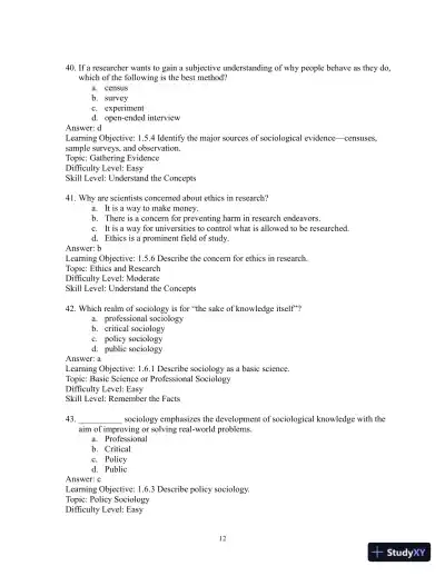 Test Bank for Sociology: Evidence and Insights - Page 15 preview image