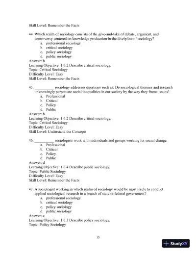 Test Bank for Sociology: Evidence and Insights - Page 16 preview image