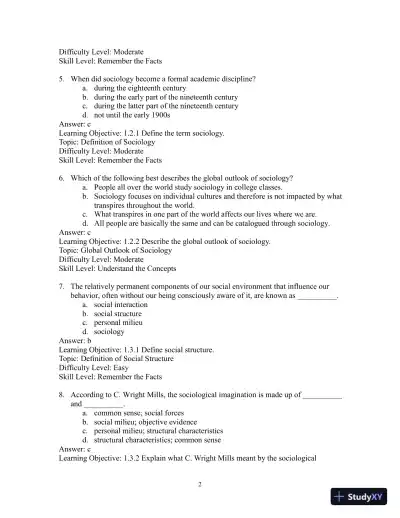 Test Bank for Sociology: Evidence and Insights - Page 5 preview image