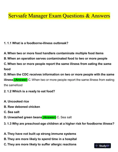 2020 Servsafe Medicine Servsafe Manager Exam With Answers (92 Solved Questions) - Page 1 preview image