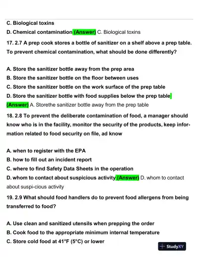 2020 Servsafe Medicine Servsafe Manager Exam With Answers (92 Solved Questions) - Page 8 preview image
