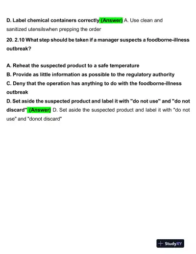 2020 Servsafe Medicine Servsafe Manager Exam With Answers (92 Solved Questions) - Page 9 preview image