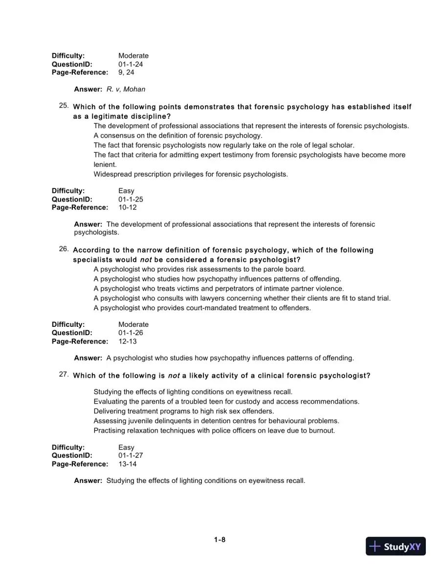 Test Bank For Forensic Psychology, 5th Edition, page 10