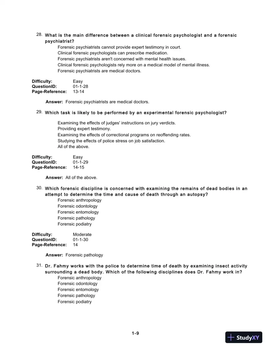 Test Bank For Forensic Psychology, 5th Edition, page 11