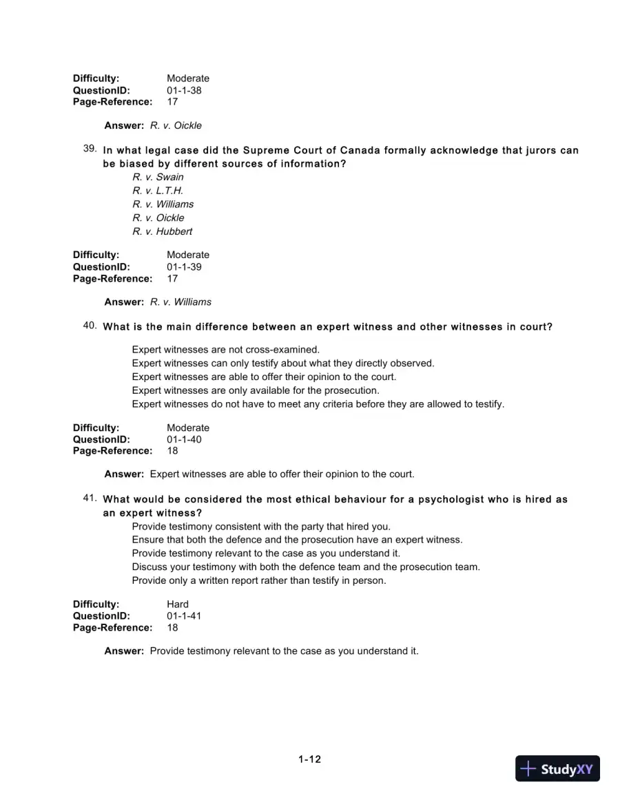 Test Bank For Forensic Psychology, 5th Edition, page 14