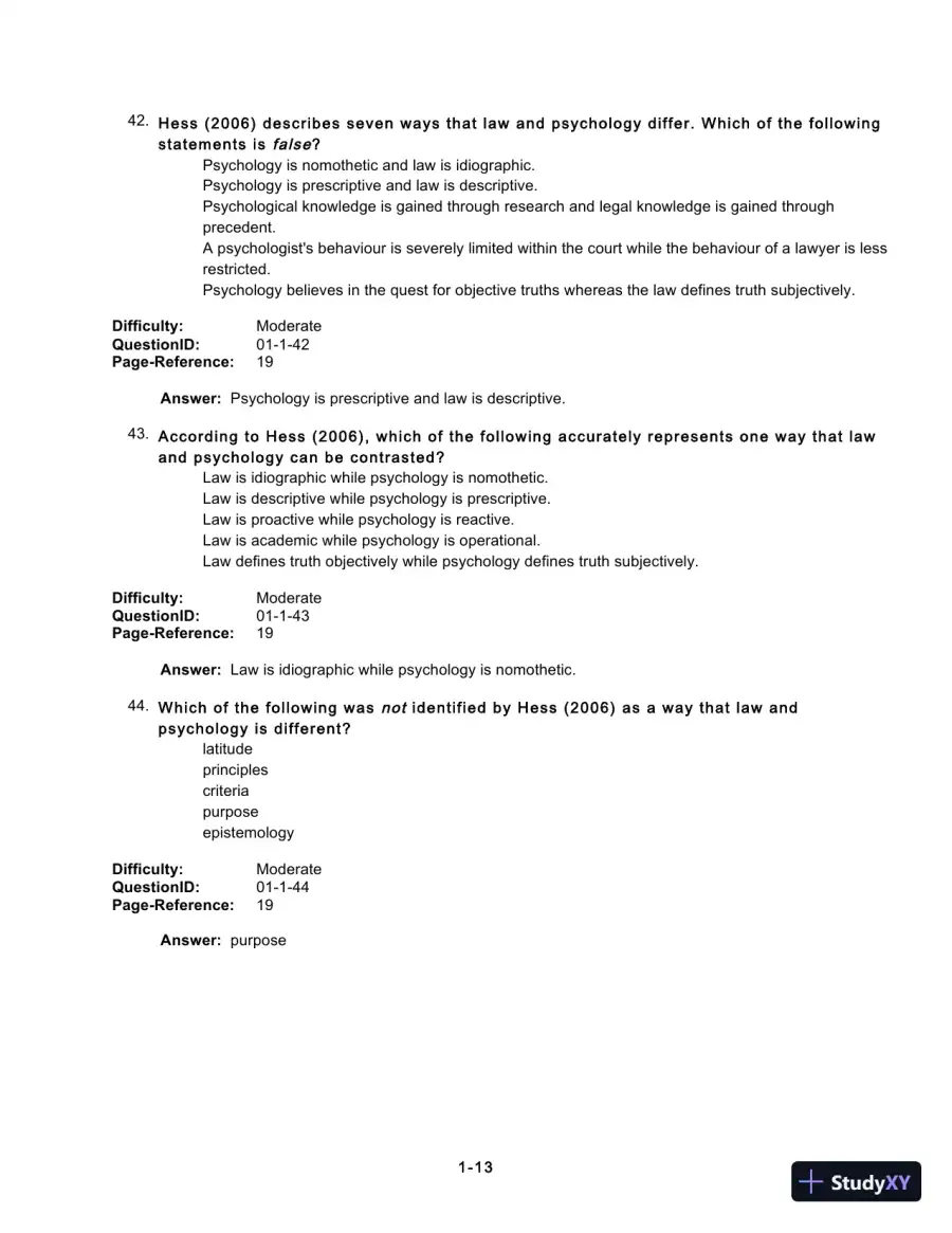 Test Bank For Forensic Psychology, 5th Edition, page 15