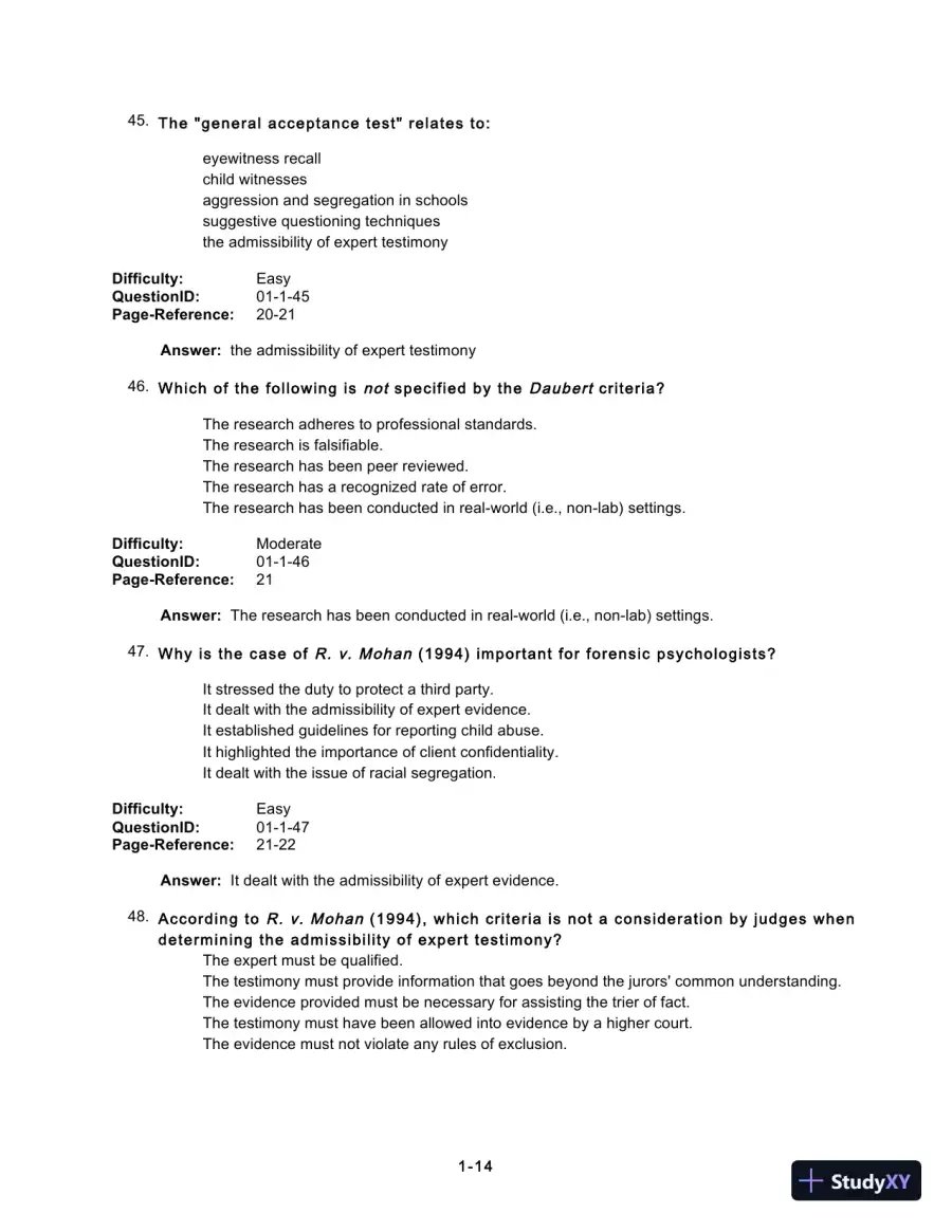 Test Bank For Forensic Psychology, 5th Edition, page 16