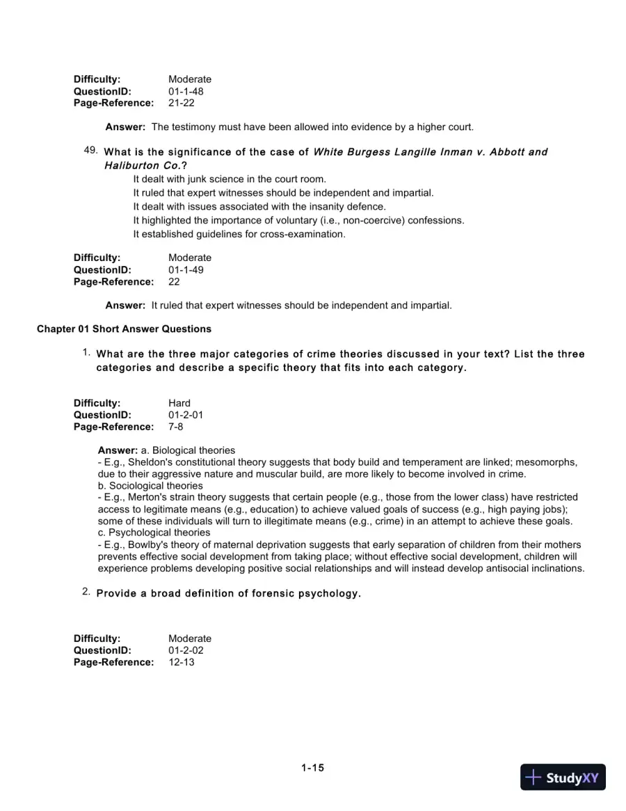 Test Bank For Forensic Psychology, 5th Edition, page 17