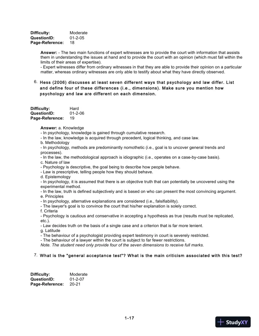 Test Bank For Forensic Psychology, 5th Edition, page 19