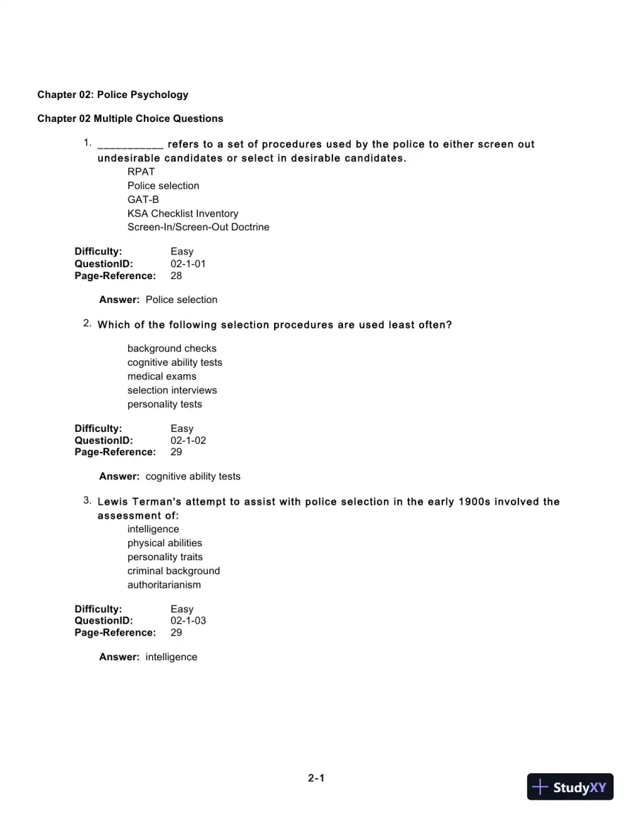 Test Bank For Forensic Psychology, 5th Edition, page 21