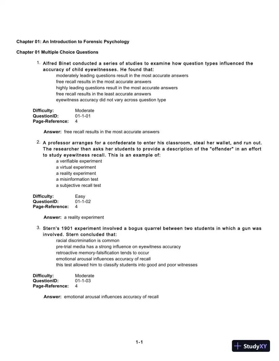 Test Bank For Forensic Psychology, 5th Edition, page 3