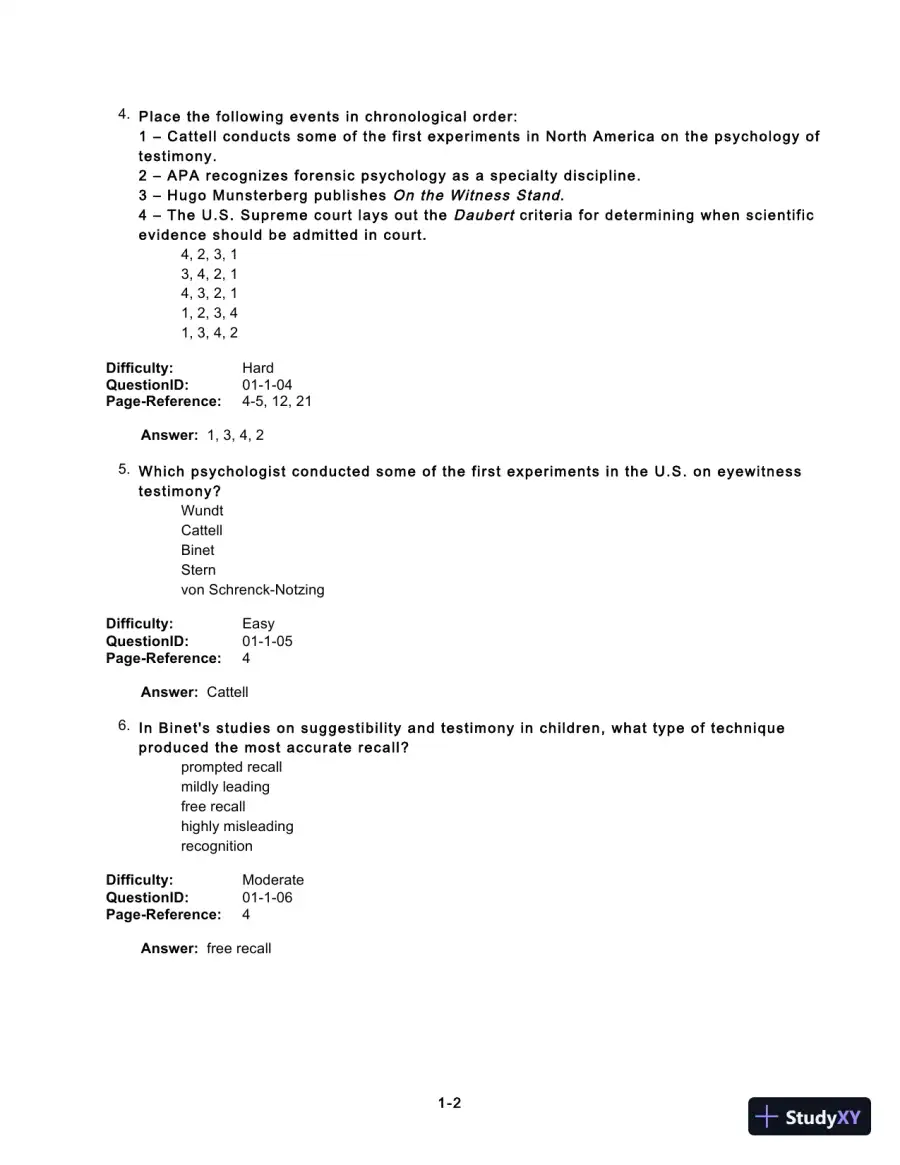 Test Bank For Forensic Psychology, 5th Edition, page 4