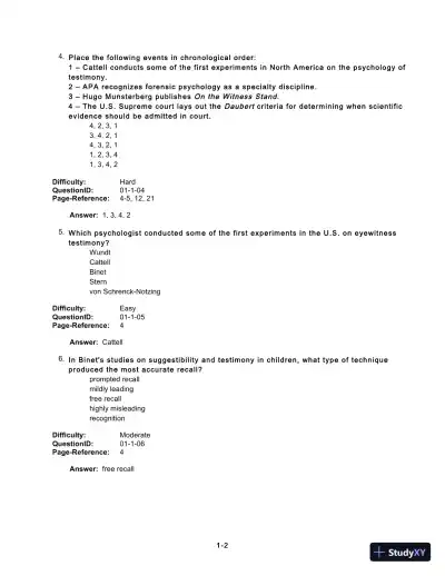 Test Bank For Forensic Psychology, 5th Edition - Page 4 preview image