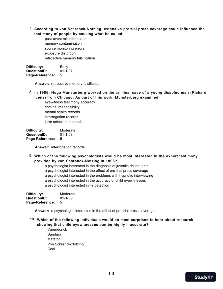 Test Bank For Forensic Psychology, 5th Edition, page 5