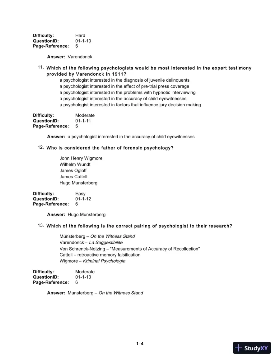 Test Bank For Forensic Psychology, 5th Edition, page 6
