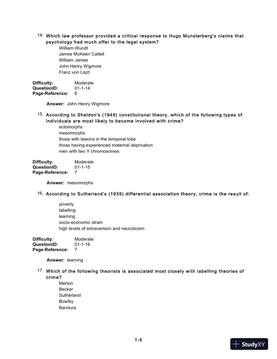Test Bank For Forensic Psychology, 5th Edition, page 7