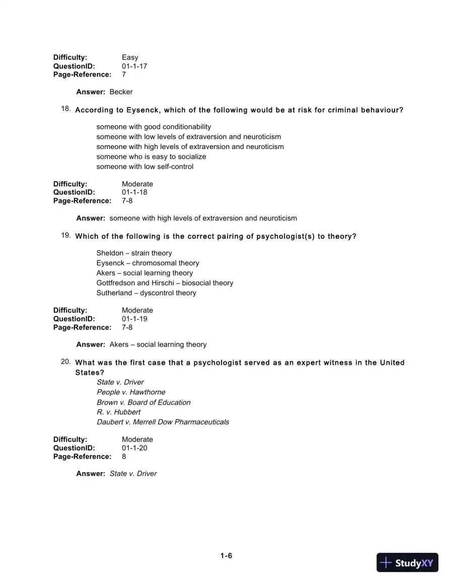 Test Bank For Forensic Psychology, 5th Edition, page 8