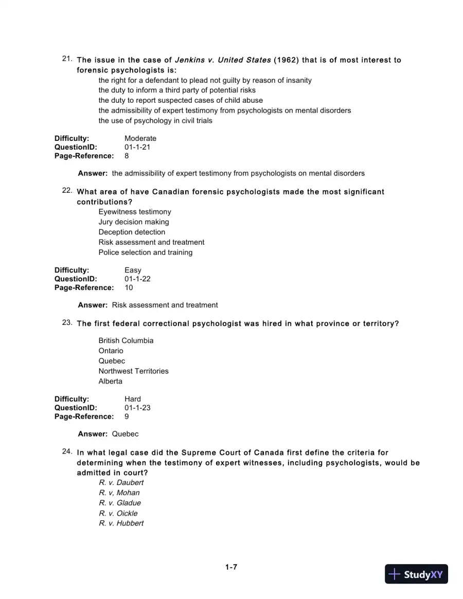 Test Bank For Forensic Psychology, 5th Edition, page 9