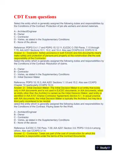 Construction CDT Exam With Answers (175 Solved Questions) - Page 1 preview image
