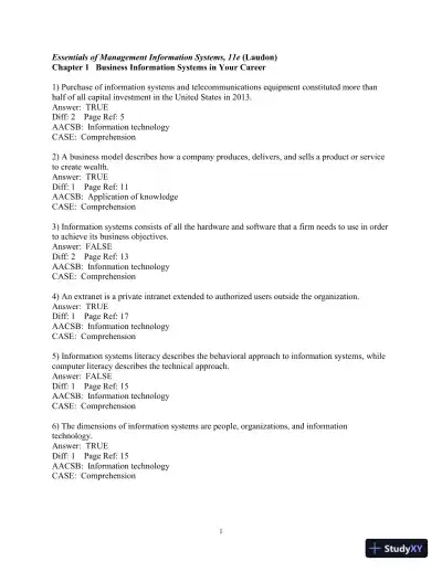 Test Bank For Essentials Of Mis, 11th Edition - Page 1 preview image