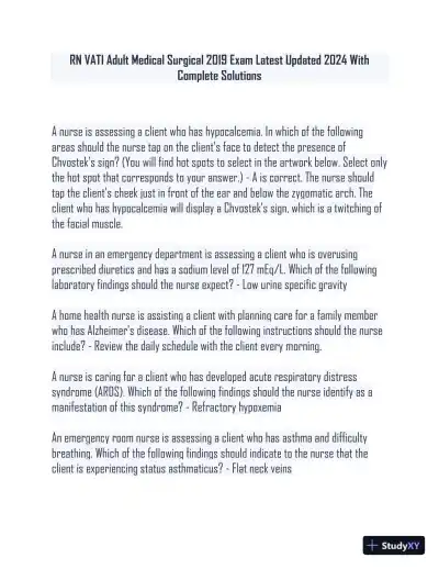 2019-2024 ATI RN Adult Medical Surgical Nursing Practice Exam With Answers (88 Solved Questions) - Page 1 preview image