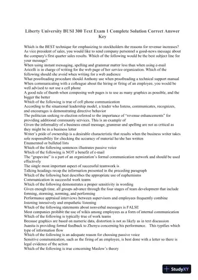 Liberty University BUSI 300 Text Exam 1 Complete Solution Correct Answer Key - Page 1 preview image
