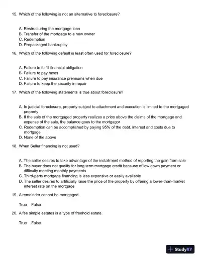 Test Bank For Real Estate Finance And Investments, 14th Edition - Page 13 preview image