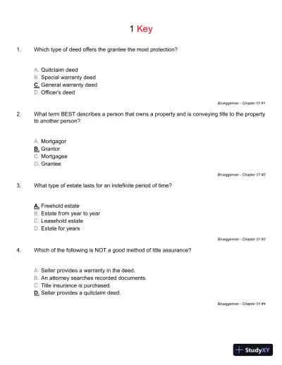 Test Bank For Real Estate Finance And Investments, 14th Edition - Page 5 preview image