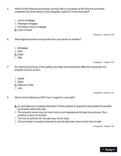 Test Bank For Real Estate Finance And Investments, 14th Edition - Page 6 preview image