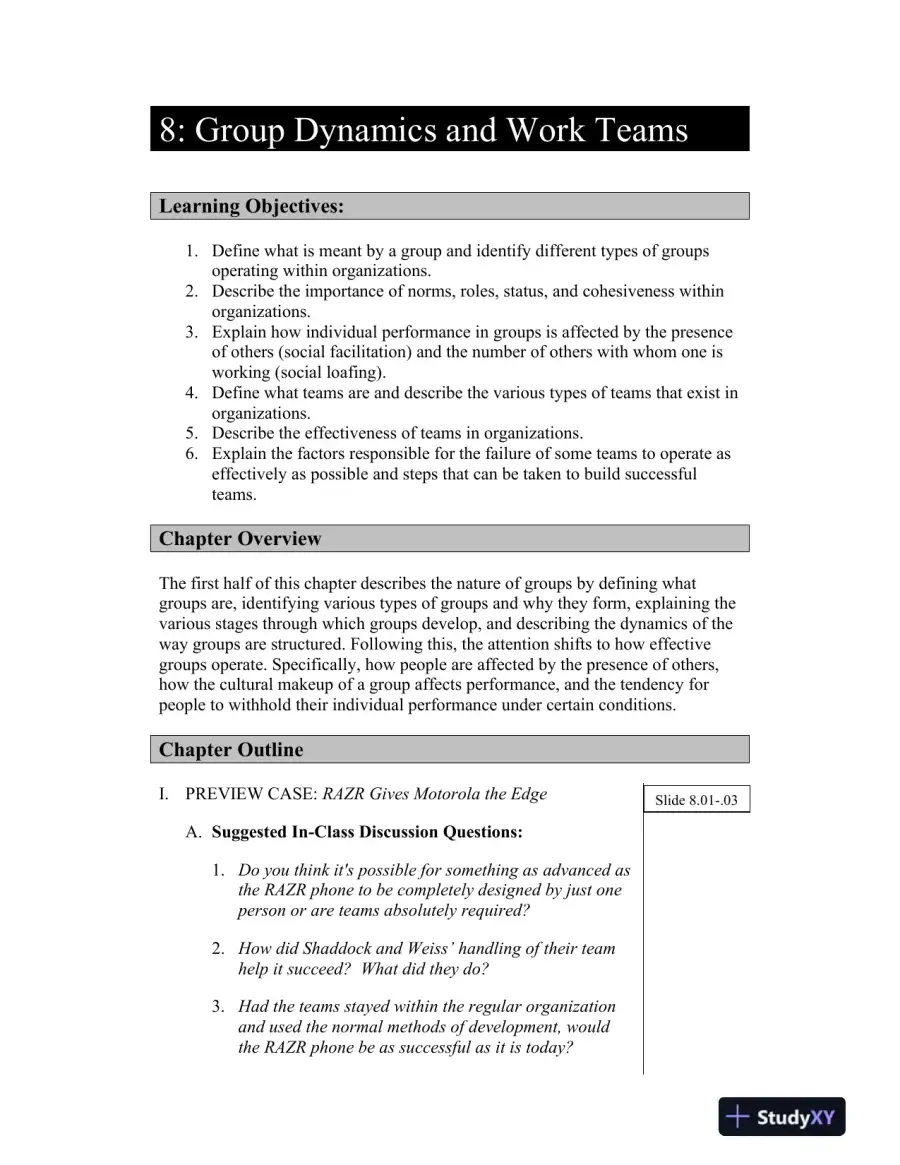 Group Dynamics and Work Teams: Theories, Stages, and Effectiveness, page 3