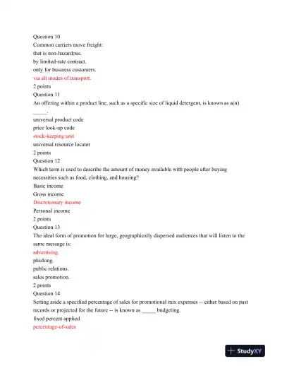 MSSU MKRT300 Final Exam - Page 4 preview image