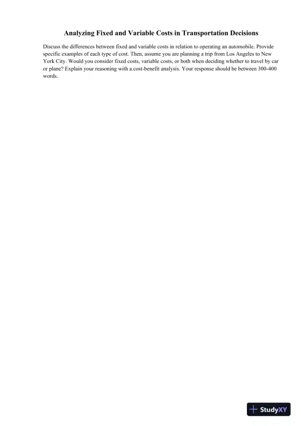 Analyzing Fixed and Variable Costs in Transportation Decisions - Page 1 preview image
