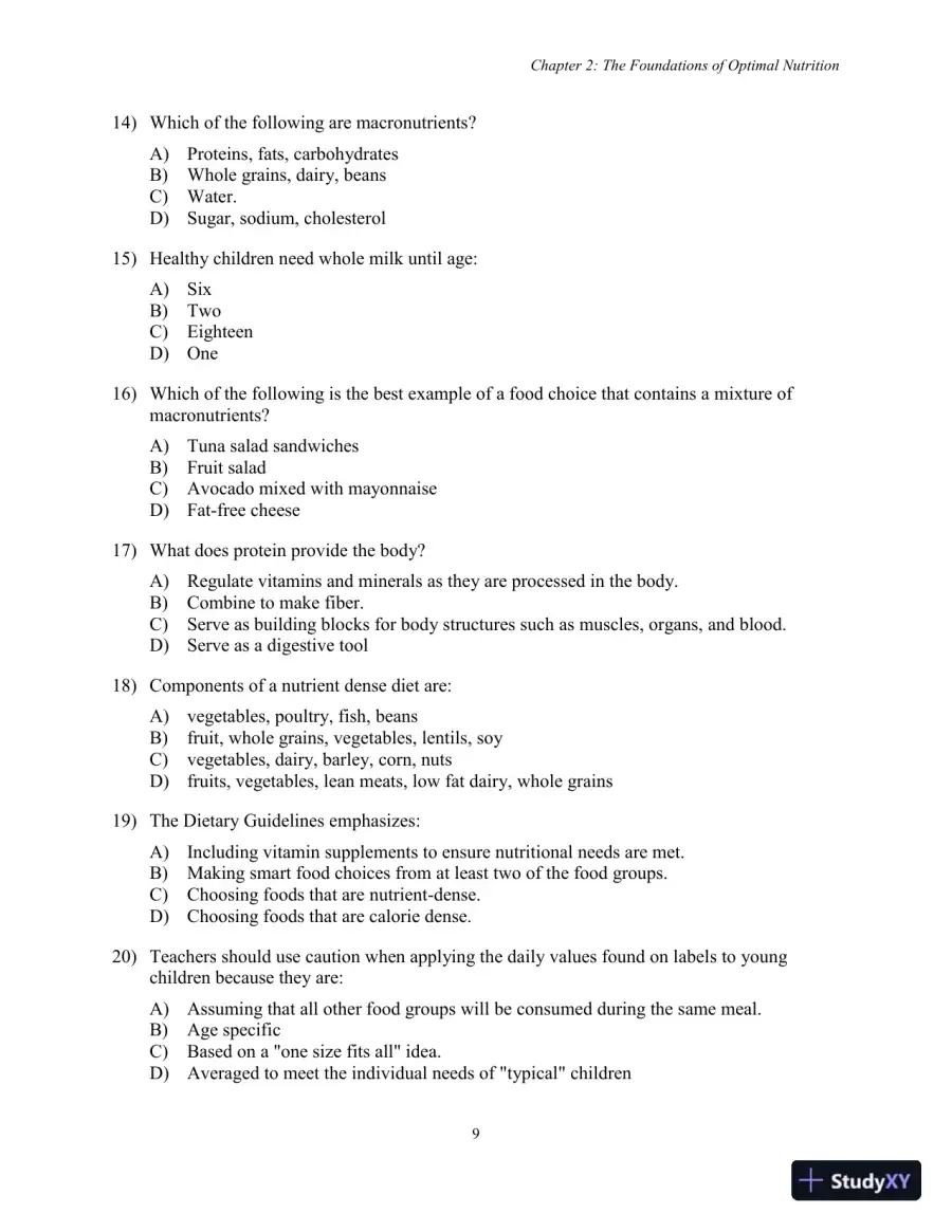Test Bank for Nutrition, Health and Safety for Young Children: Promoting Wellness, 3rd Edition, page 12
