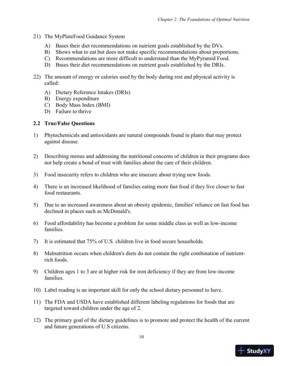 Test Bank for Nutrition, Health and Safety for Young Children: Promoting Wellness, 3rd Edition, page 13