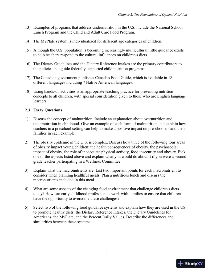 Test Bank for Nutrition, Health and Safety for Young Children: Promoting Wellness, 3rd Edition, page 14