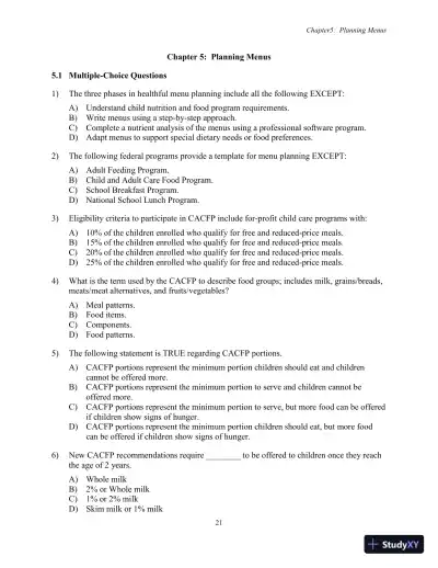 Test Bank for Nutrition, Health and Safety for Young Children: Promoting Wellness, 3rd Edition - Page 24 preview image