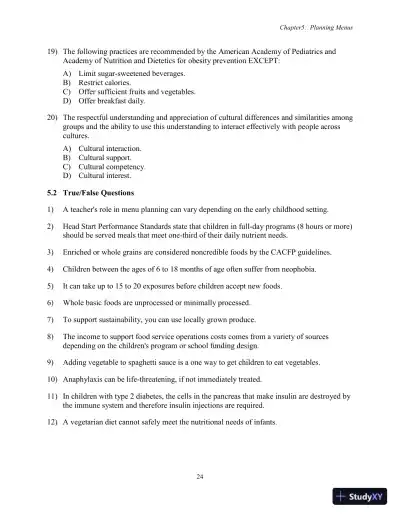 Test Bank for Nutrition, Health and Safety for Young Children: Promoting Wellness, 3rd Edition - Page 27 preview image