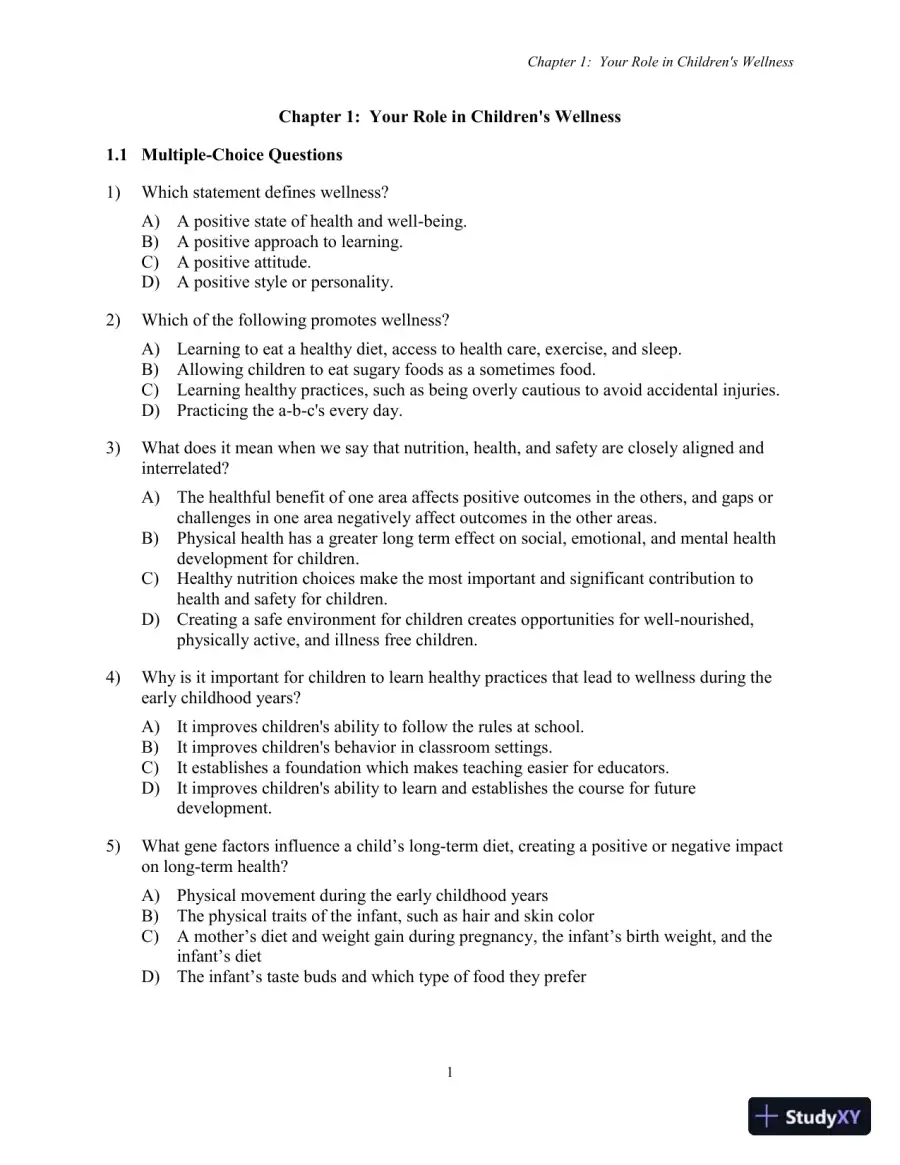 Test Bank for Nutrition, Health and Safety for Young Children: Promoting Wellness, 3rd Edition, page 4