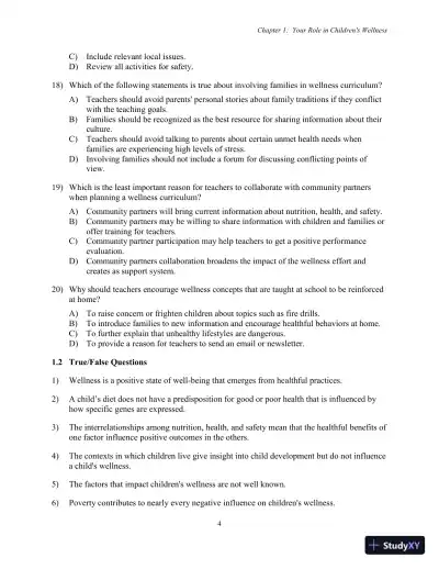 Test Bank for Nutrition, Health and Safety for Young Children: Promoting Wellness, 3rd Edition - Page 7 preview image