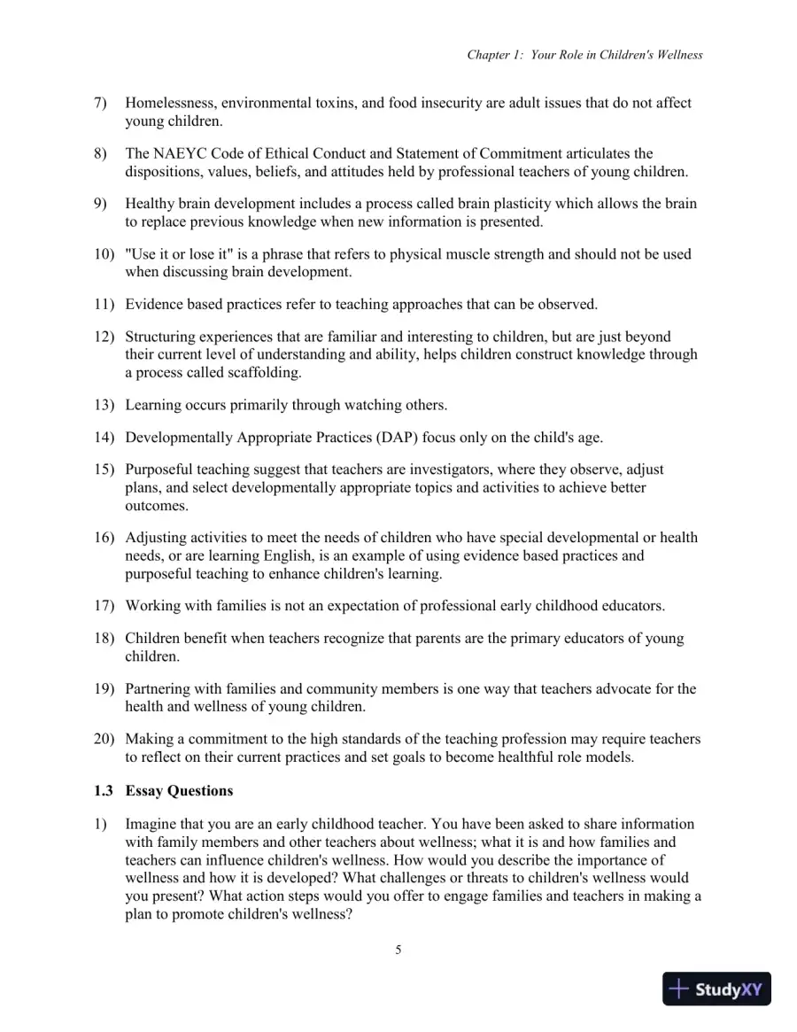 Test Bank for Nutrition, Health and Safety for Young Children: Promoting Wellness, 3rd Edition, page 8