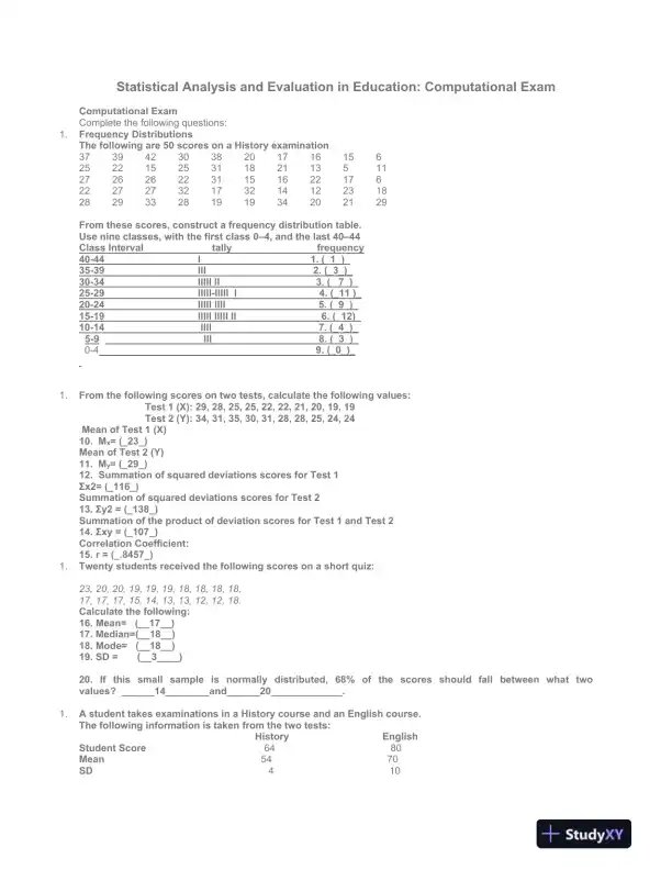 Statistical Analysis and Evaluation in Education: Computational Exam - Page 1 preview image