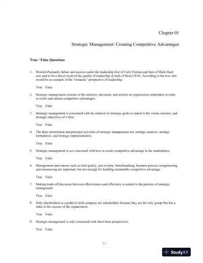 Test Bank For Strategic Management: Text And Cases, 8th Edition - Page 1 preview image