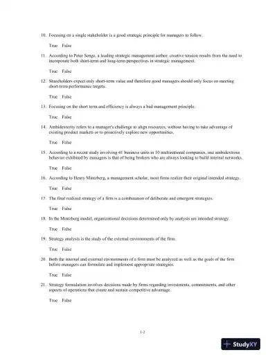 Test Bank For Strategic Management: Text And Cases, 8th Edition - Page 3 preview image