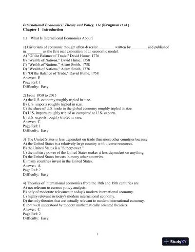 Test Bank for International Finance: Theory and Policy, 11th Edition - Page 3 preview image