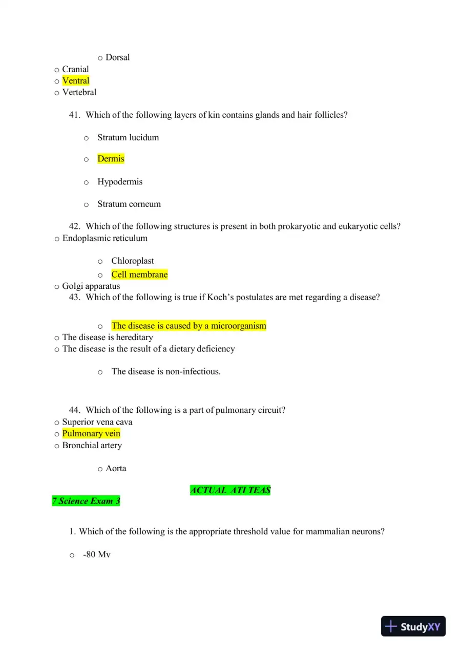 2023-2024 ATI TEAS 7 Science Versions 1-3 Actual Exam with Answers (44 Solved Questions), page 12