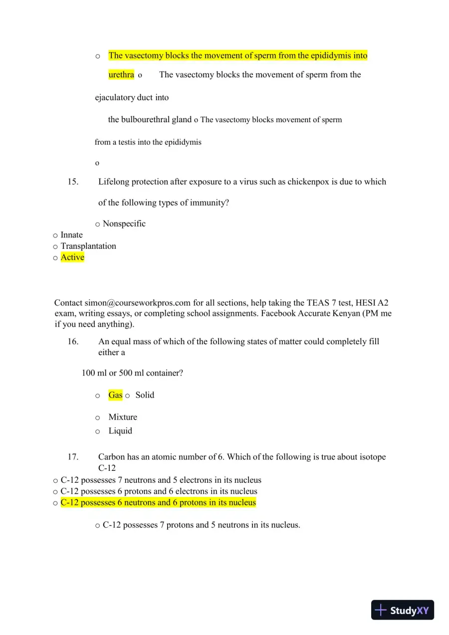 2023-2024 ATI TEAS 7 Science Versions 1-3 Actual Exam with Answers (44 Solved Questions), page 6