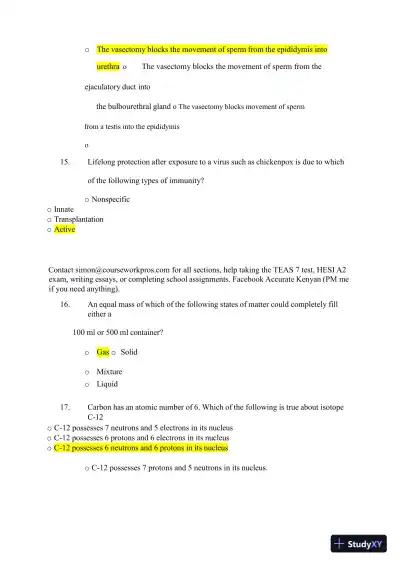 2023-2024 ATI TEAS 7 Science Versions 1-3 Actual Exam with Answers (44 Solved Questions) - Page 6 preview image